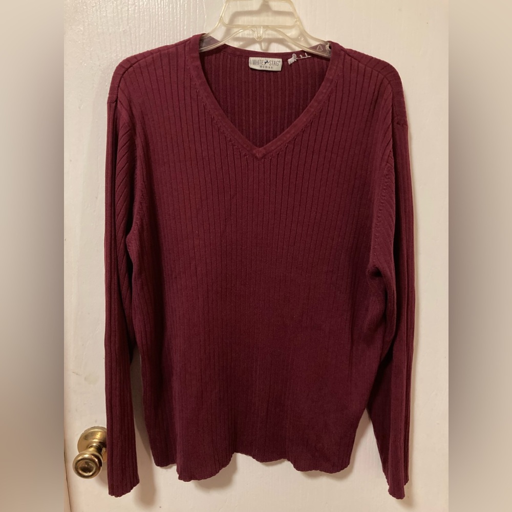 White Stag Plus Sized Wine Colored Ribbed Knit Sweater - Picture 1 of 3